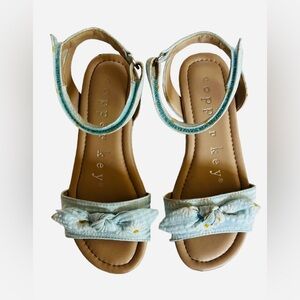 Copper Key Girls Daisy Plaid Sandals Wedges White Blue Size 13M
